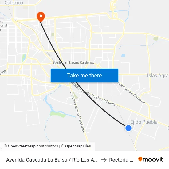 Avenida Cascada La Balsa / Río Los Ahuehuetes to Rectoría Uabc map