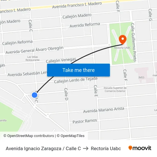 Avenida Ignacio Zaragoza / Calle C to Rectoría Uabc map