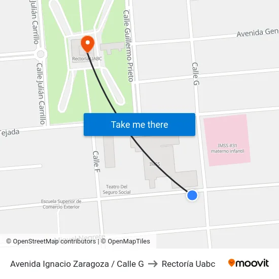 Avenida Ignacio Zaragoza / Calle G to Rectoría Uabc map