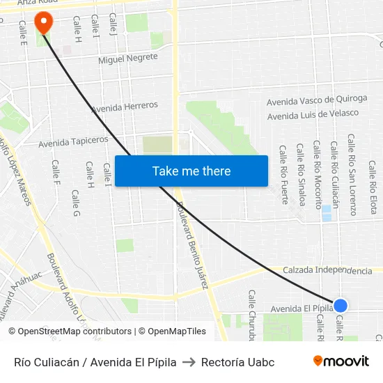 Río Culiacán / Avenida El Pípila to Rectoría Uabc map