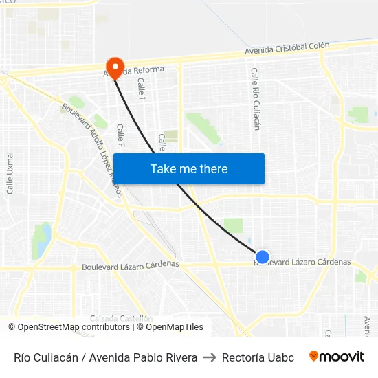 Río Culiacán / Avenida Pablo Rivera to Rectoría Uabc map