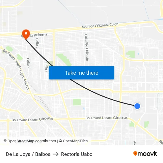 De La Joya / Balboa to Rectoría Uabc map