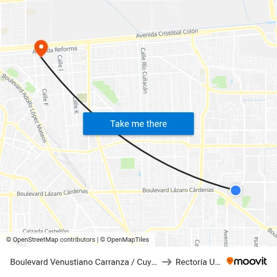 Boulevard Venustiano Carranza / Cuyamaca to Rectoría Uabc map
