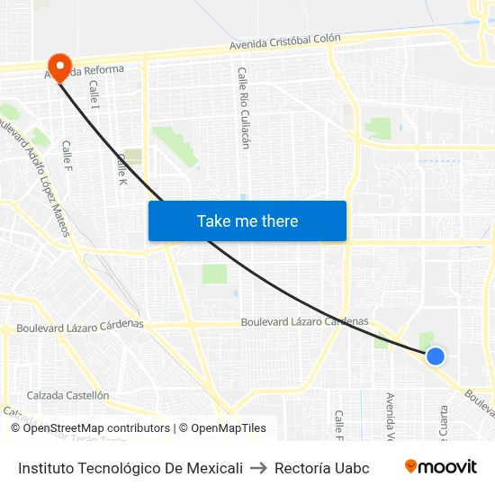 Instituto Tecnológico De Mexicali to Rectoría Uabc map