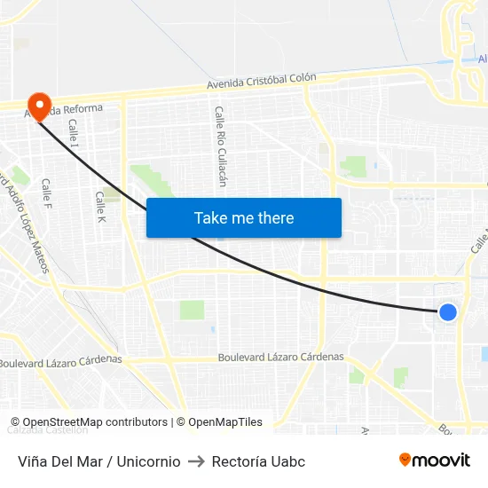 Viña Del Mar / Unicornio to Rectoría Uabc map