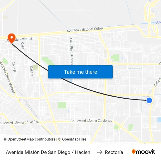 Avenida Misión De San Diego / Hacienda San Juan to Rectoría Uabc map