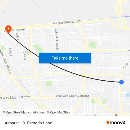 Almater to Rectoría Uabc map