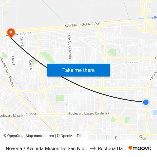 Novena / Avenida Misión De San Nicolás to Rectoría Uabc map