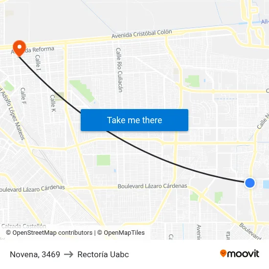 Novena, 3469 to Rectoría Uabc map