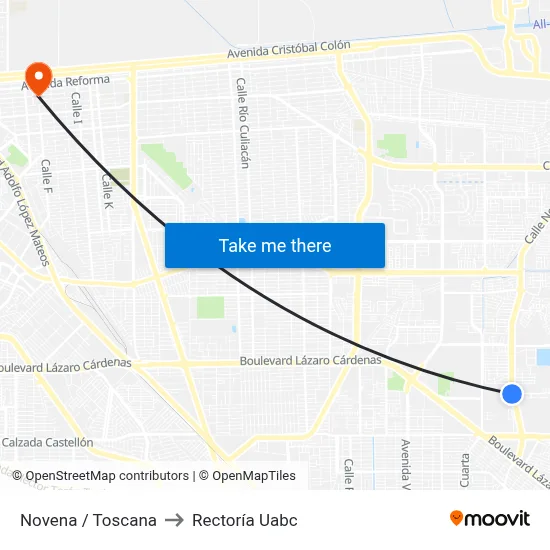 Novena / Toscana to Rectoría Uabc map