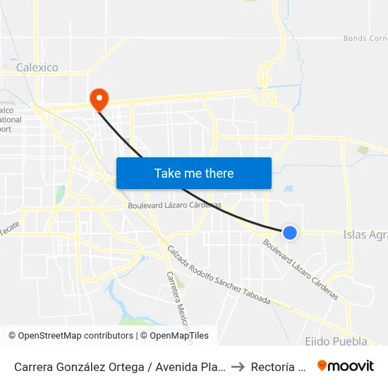 Carrera González Ortega / Avenida Plaza España to Rectoría Uabc map