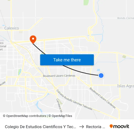 Colegio De Estudios Científicos Y Tecnológicos to Rectoría Uabc map
