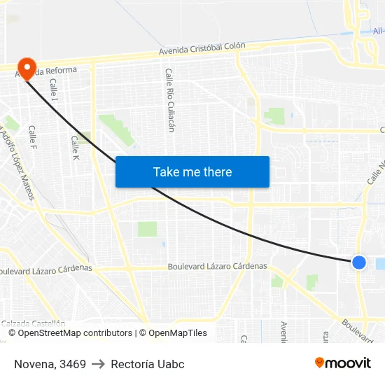 Novena, 3469 to Rectoría Uabc map