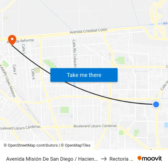 Avenida Misión De San Diego / Hacienda San Juan to Rectoría Uabc map