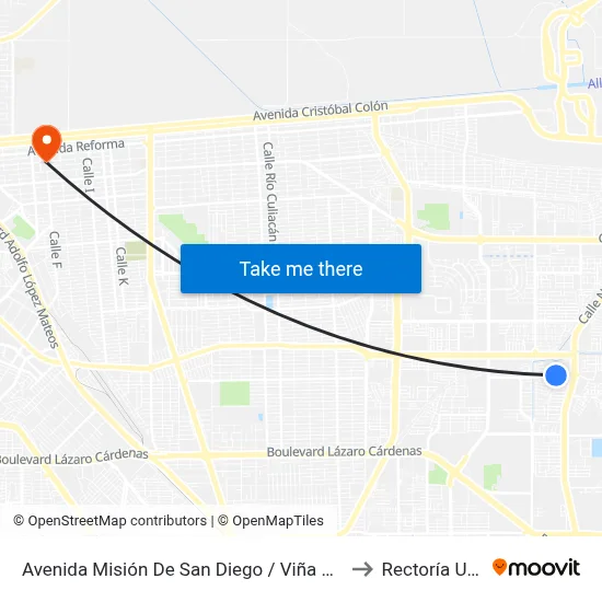 Avenida Misión De San Diego / Viña Del Mar to Rectoría Uabc map