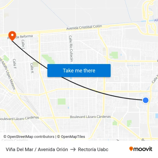 Viña Del Mar / Avenida Orión to Rectoría Uabc map