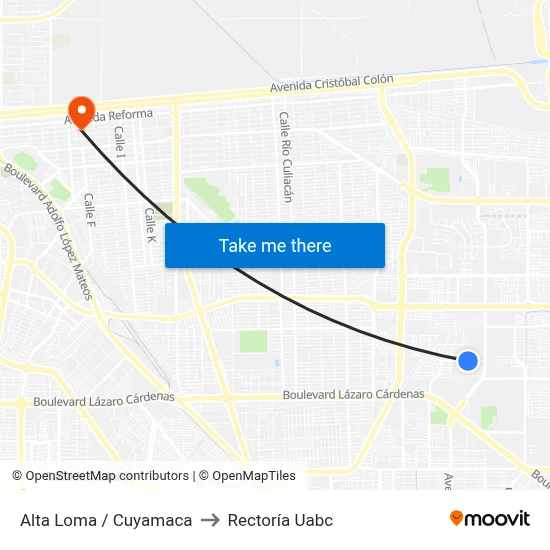Alta Loma / Cuyamaca to Rectoría Uabc map