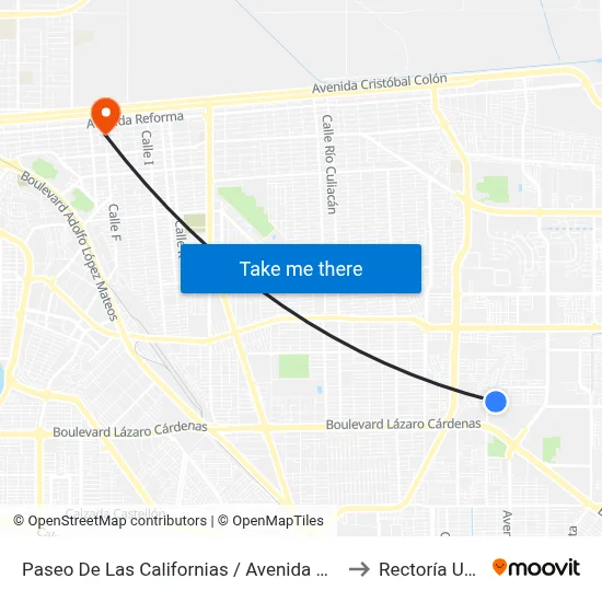 Paseo De Las Californias / Avenida Malibú to Rectoría Uabc map