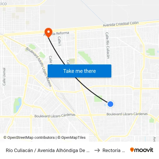 Río Culiacán / Avenida Alhóndiga De Granaditas to Rectoría Uabc map