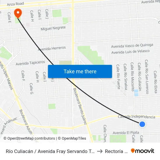Río Culiacán / Avenida Fray Servando Teresa De Mier to Rectoría Uabc map