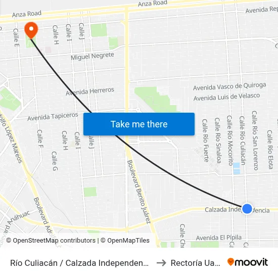 Río Culiacán / Calzada Independencia to Rectoría Uabc map