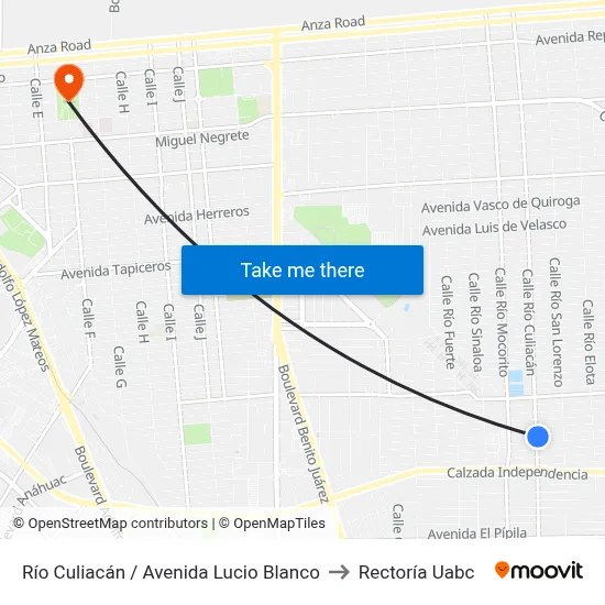 Río Culiacán / Avenida Lucio Blanco to Rectoría Uabc map