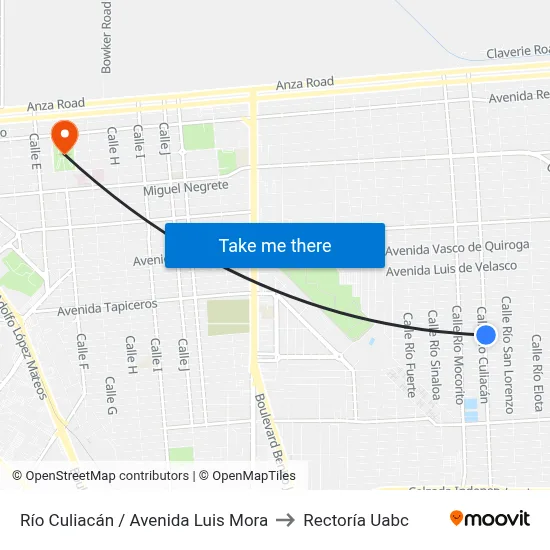 Río Culiacán / Avenida Luis Mora to Rectoría Uabc map