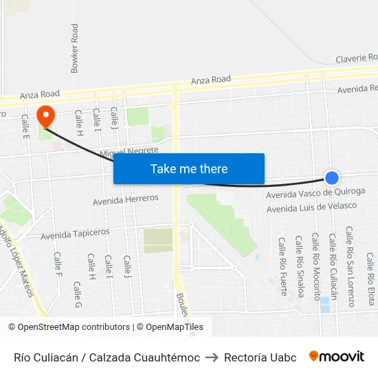 Río Culiacán / Calzada Cuauhtémoc to Rectoría Uabc map