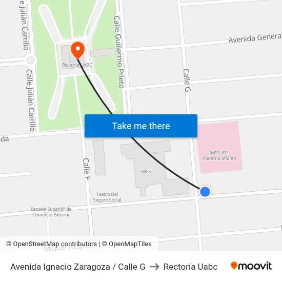 Avenida Ignacio Zaragoza / Calle G to Rectoría Uabc map