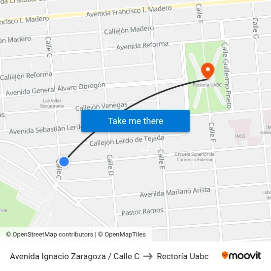 Avenida Ignacio Zaragoza / Calle C to Rectoría Uabc map