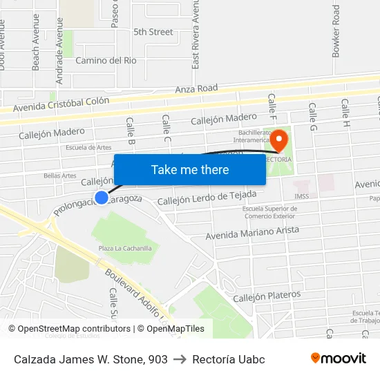 Calzada James W. Stone, 903 to Rectoría Uabc map