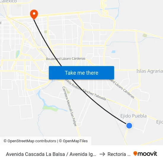 Avenida Cascada La Balsa / Avenida Ignacio Zaragoza to Rectoría Uabc map