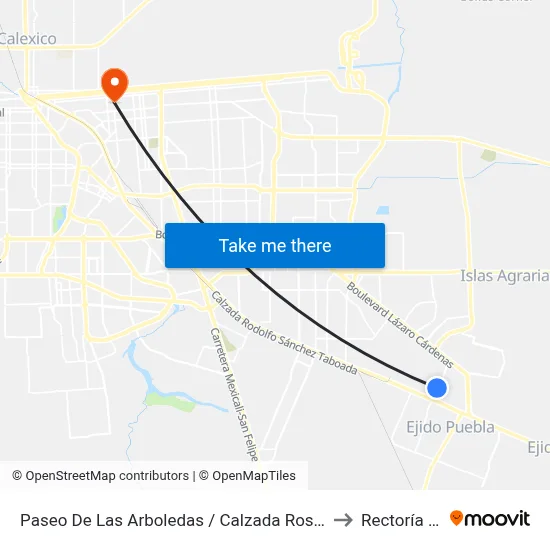 Paseo De Las Arboledas / Calzada Rosa Del Desierto to Rectoría Uabc map