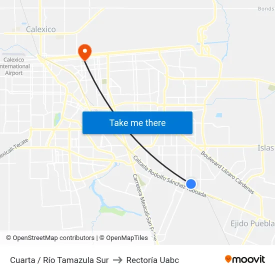 Cuarta / Río Tamazula Sur to Rectoría Uabc map