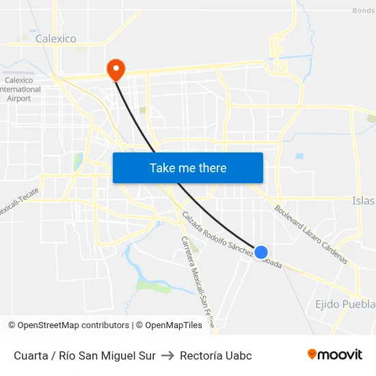 Cuarta / Río San Miguel Sur to Rectoría Uabc map