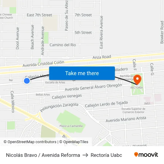 Nicolás Bravo / Avenida Reforma to Rectoría Uabc map