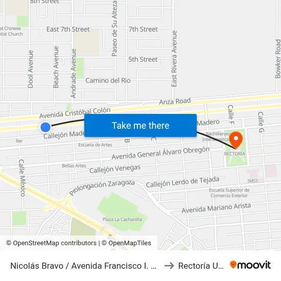 Nicolás Bravo / Avenida Francisco I. Madero to Rectoría Uabc map