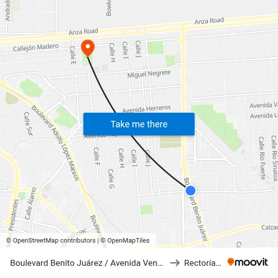 Boulevard Benito Juárez / Avenida Venustiano Carranza to Rectoría Uabc map