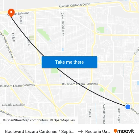Boulevard Lázaro Cárdenas / Séptima to Rectoría Uabc map