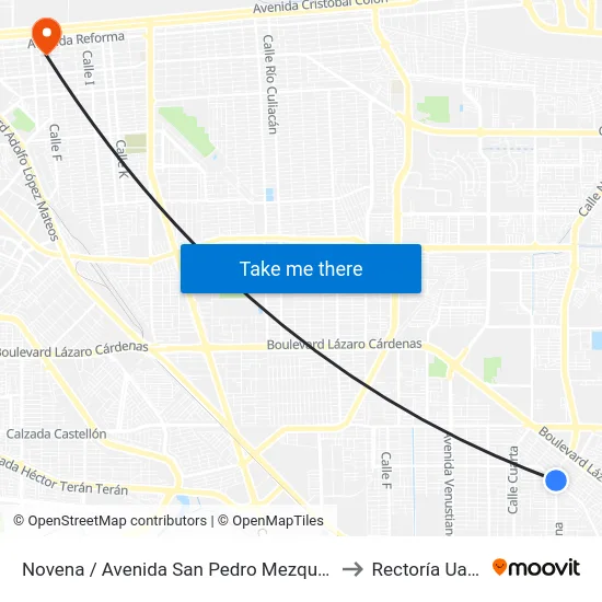 Novena / Avenida San Pedro Mezquital to Rectoría Uabc map