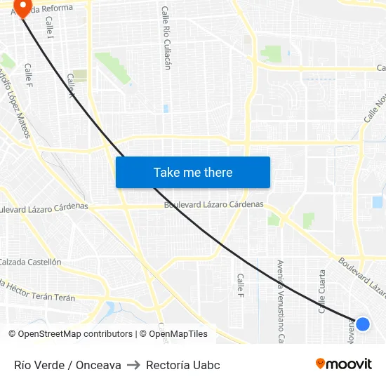 Río Verde / Onceava to Rectoría Uabc map