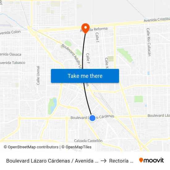 Boulevard Lázaro Cárdenas / Avenida Juchipila to Rectoría Uabc map