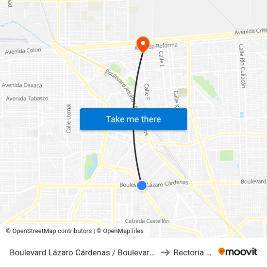Boulevard Lázaro Cárdenas / Boulevard Río Nuevo to Rectoría Uabc map