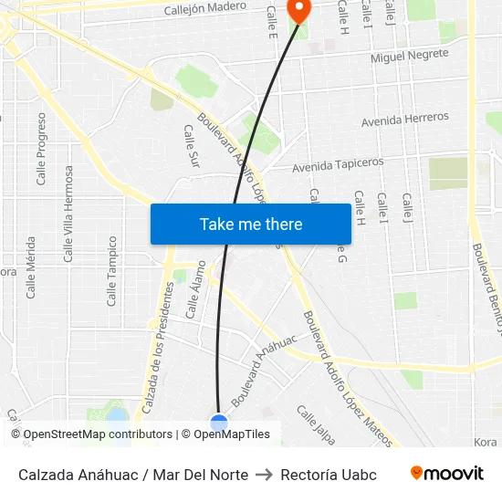 Calzada Anáhuac / Mar Del Norte to Rectoría Uabc map