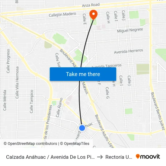 Calzada Anáhuac / Avenida De Los Pioneros to Rectoría Uabc map