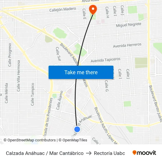 Calzada Anáhuac / Mar Cantábrico to Rectoría Uabc map