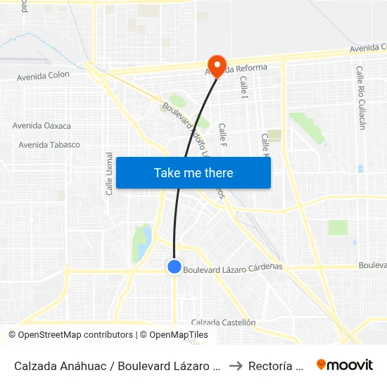 Calzada Anáhuac / Boulevard Lázaro Cárdenas to Rectoría Uabc map