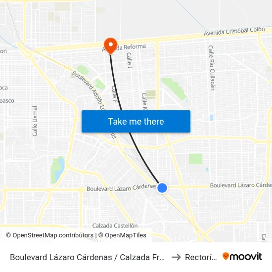 Boulevard Lázaro Cárdenas / Calzada Francisco López Montejano to Rectoría Uabc map