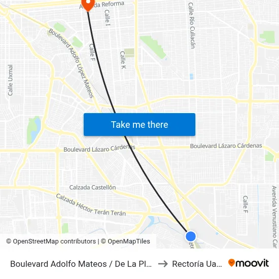 Boulevard Adolfo Mateos / De La Plata to Rectoría Uabc map