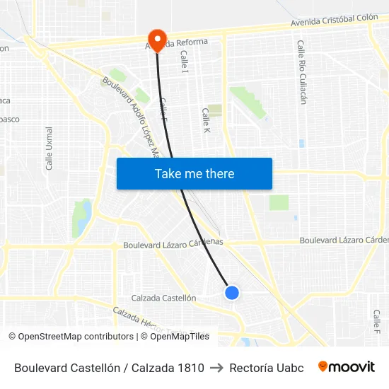 Boulevard Castellón / Calzada 1810 to Rectoría Uabc map